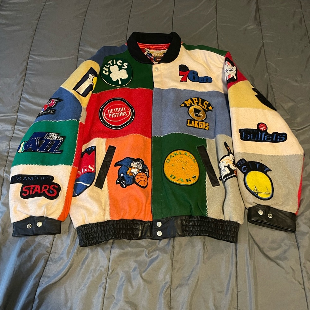 Vintage Jeff Hamilton Leather NBA Big Patch Jacket 3XL  Defunct Logos And Teams